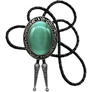 Bolo Tie Natural Colors Stone Emerald Cat Eye